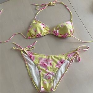 Yellow Floral String Bikini Set